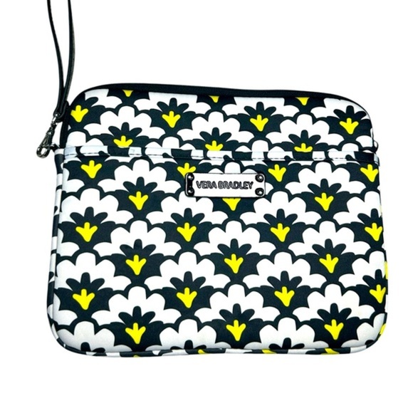 Vera Bradley Neoprene Tablet Sleeve Black White Yellow Floral Zip Close Wristlet - Picture 1 of 7
